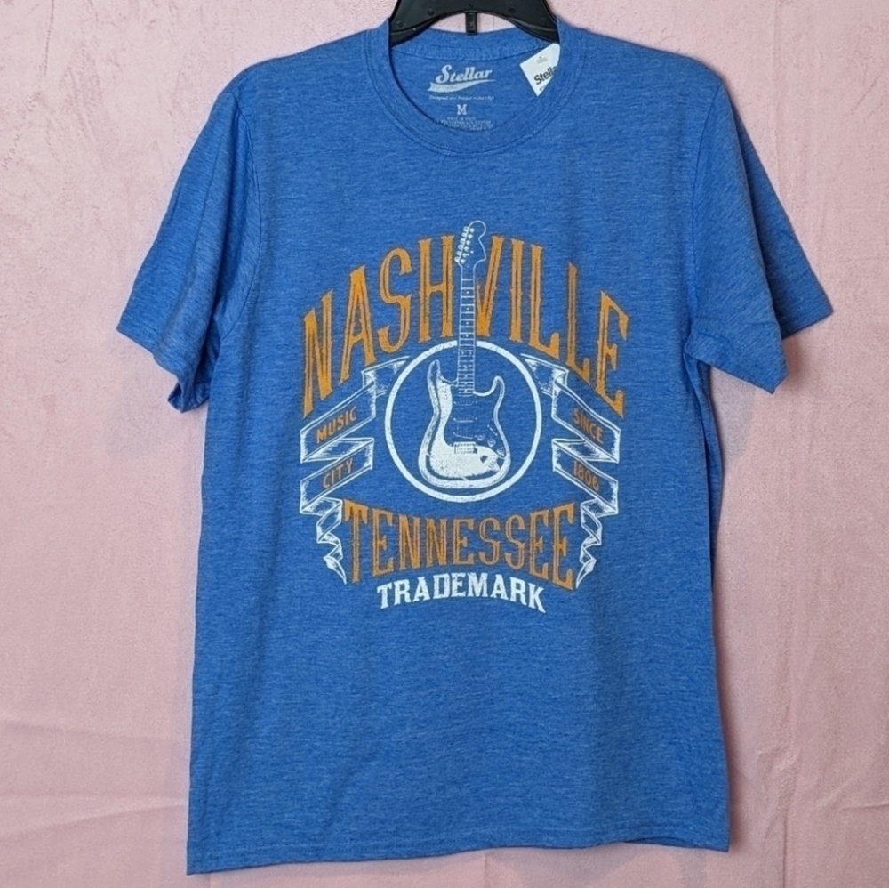 Nashville Tennessee Music City size 1806 Heather Blue Short Sleeve Tee Medium